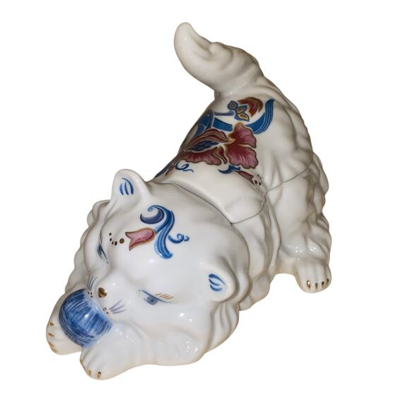 Vtg ELIZABETH ARDEN Floral Kitten Scented Candle Double Wick Two Piece Porcelain - Picture 3 of 16